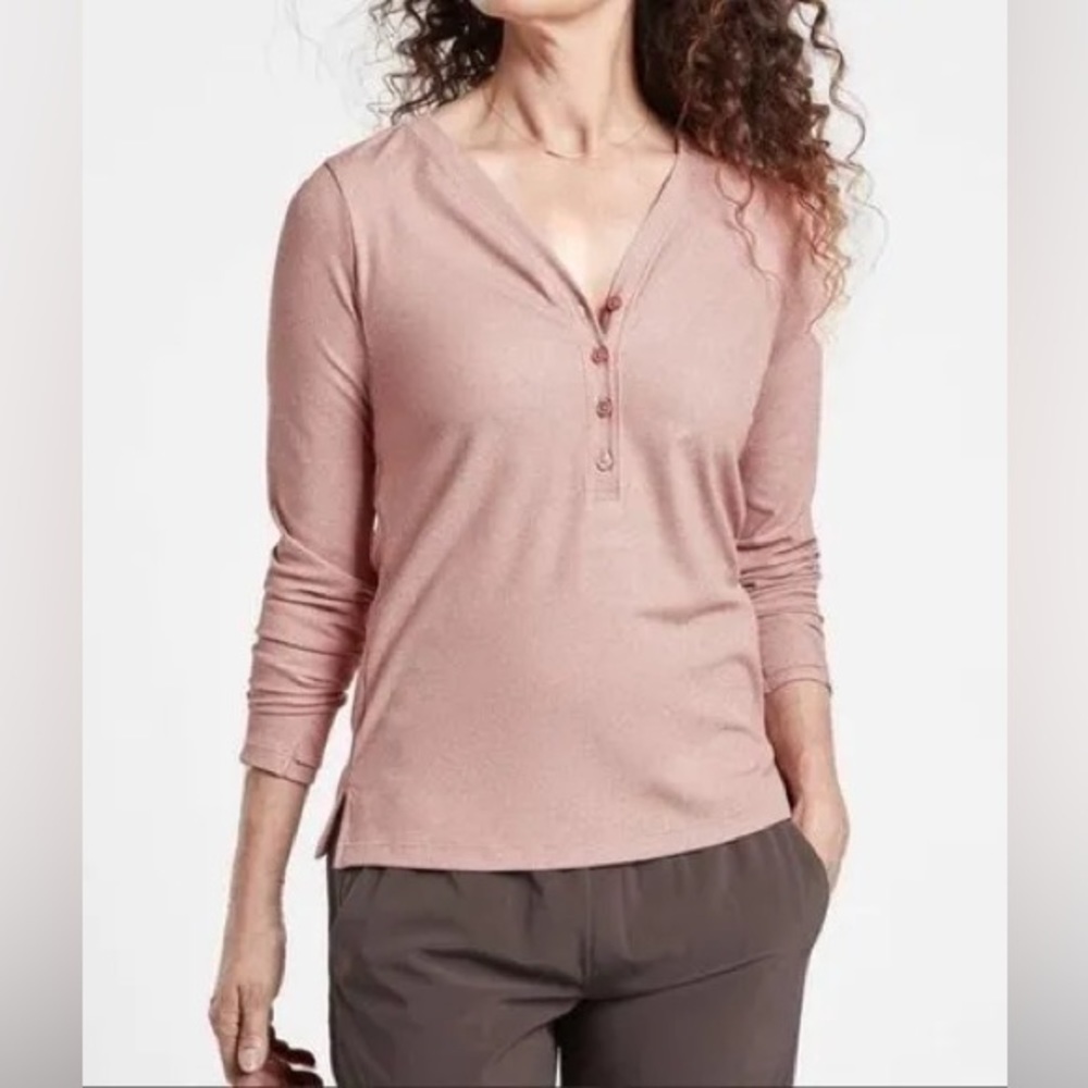 Athleta Uptempo Ribbed Long‎ Sleeve Henley Size Small